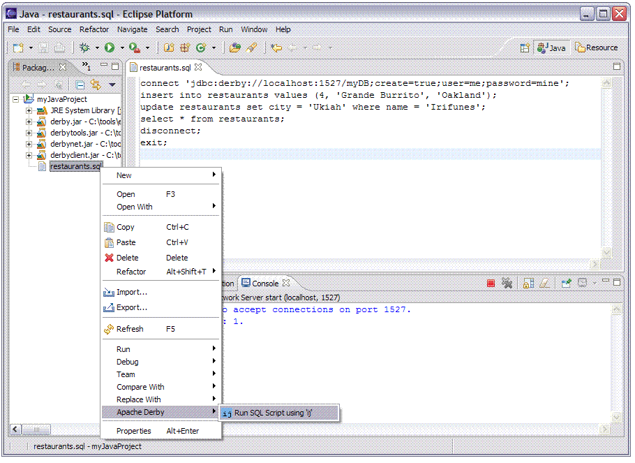 Run SQL Script using 'ij'